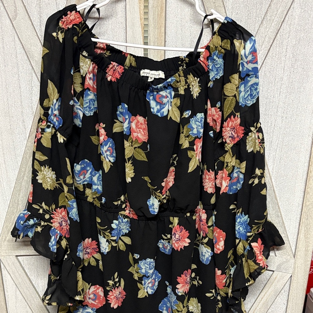 Black Floral Blouse Mini Dress